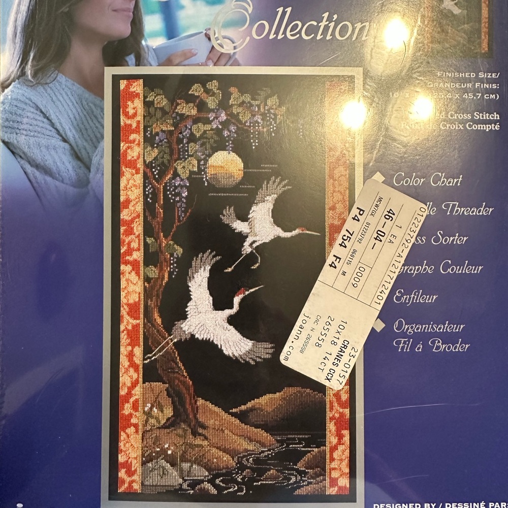 Jan Lynn cross stitch kit - Majestic Crane with Black and White Details